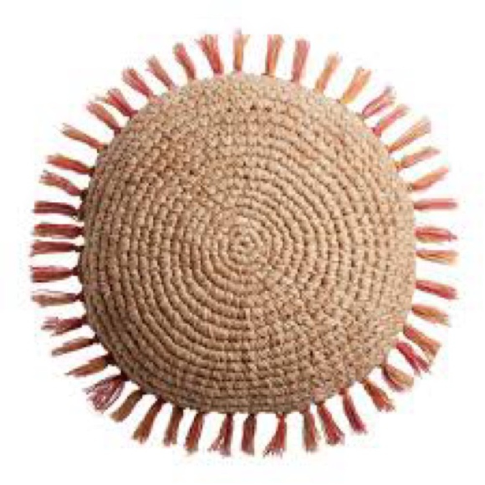 World Market Round Natural Multi Fringe Indoor Outdoor Throw Pillow